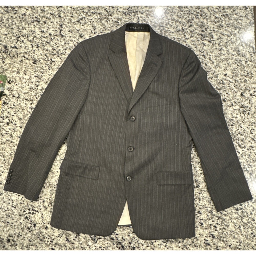 HUGO BOSS Rossellini Movie Gray Striped Suit 40R Wool Jacket Blazer #396